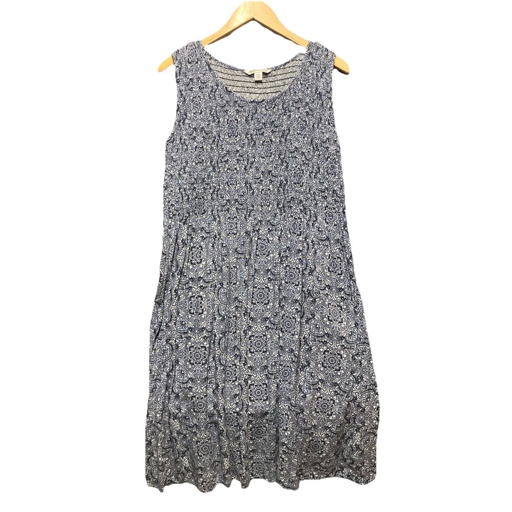 Croft & Barrow A-Line Dress Sz PXL Navy Floral Smocked Sundress Cottagecore Boho